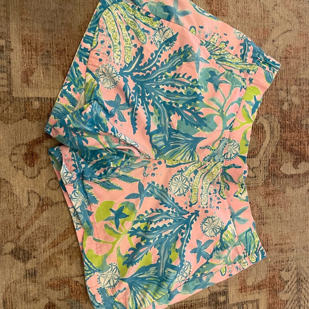 Lilly Pulitzer Pink and Blue Bermuda Shorts Vibrant Tropical Print